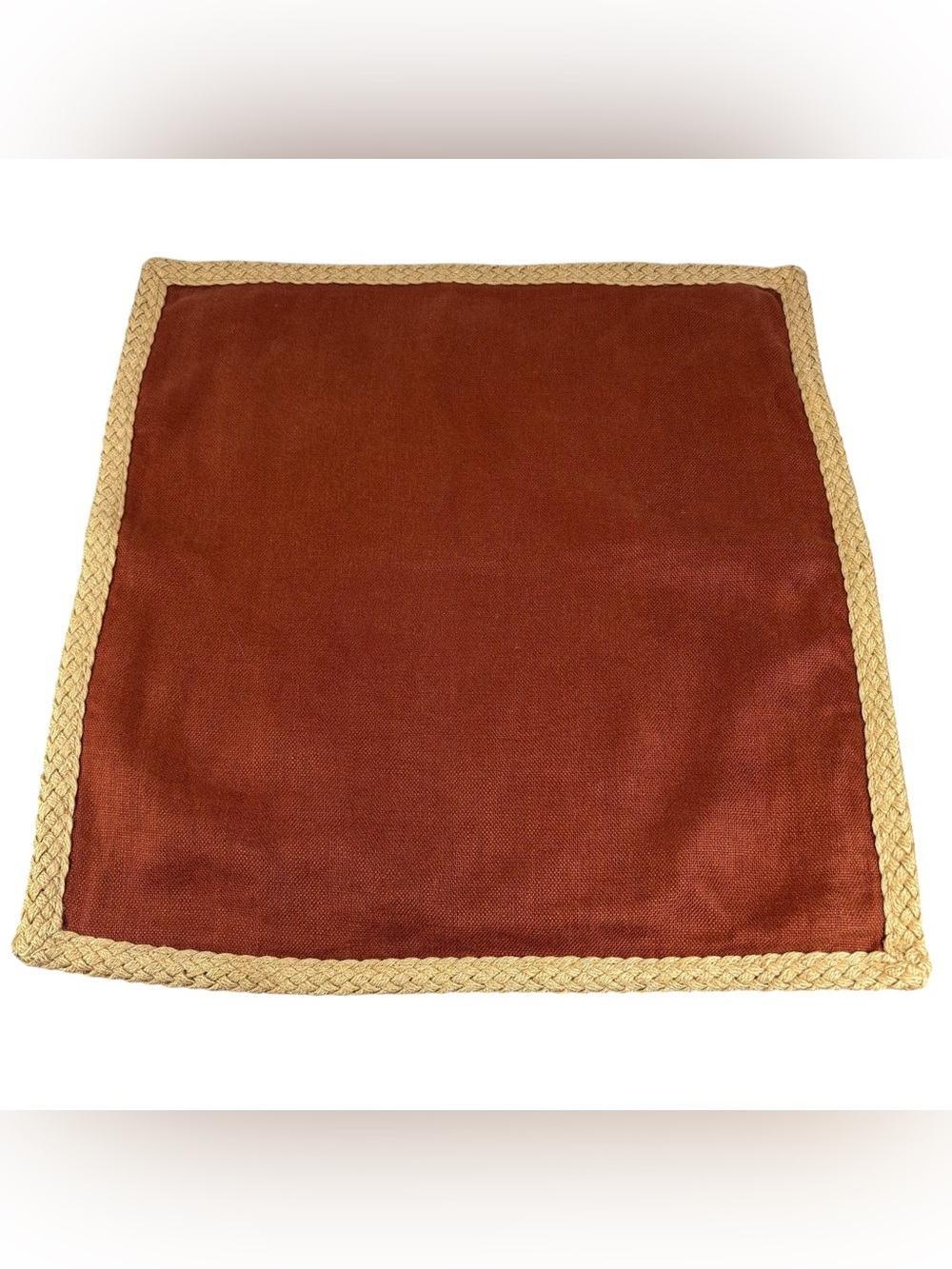 Pottery Barn Red Linen Braided Jute Trim Throw Accent Pillow Cover 20x20
